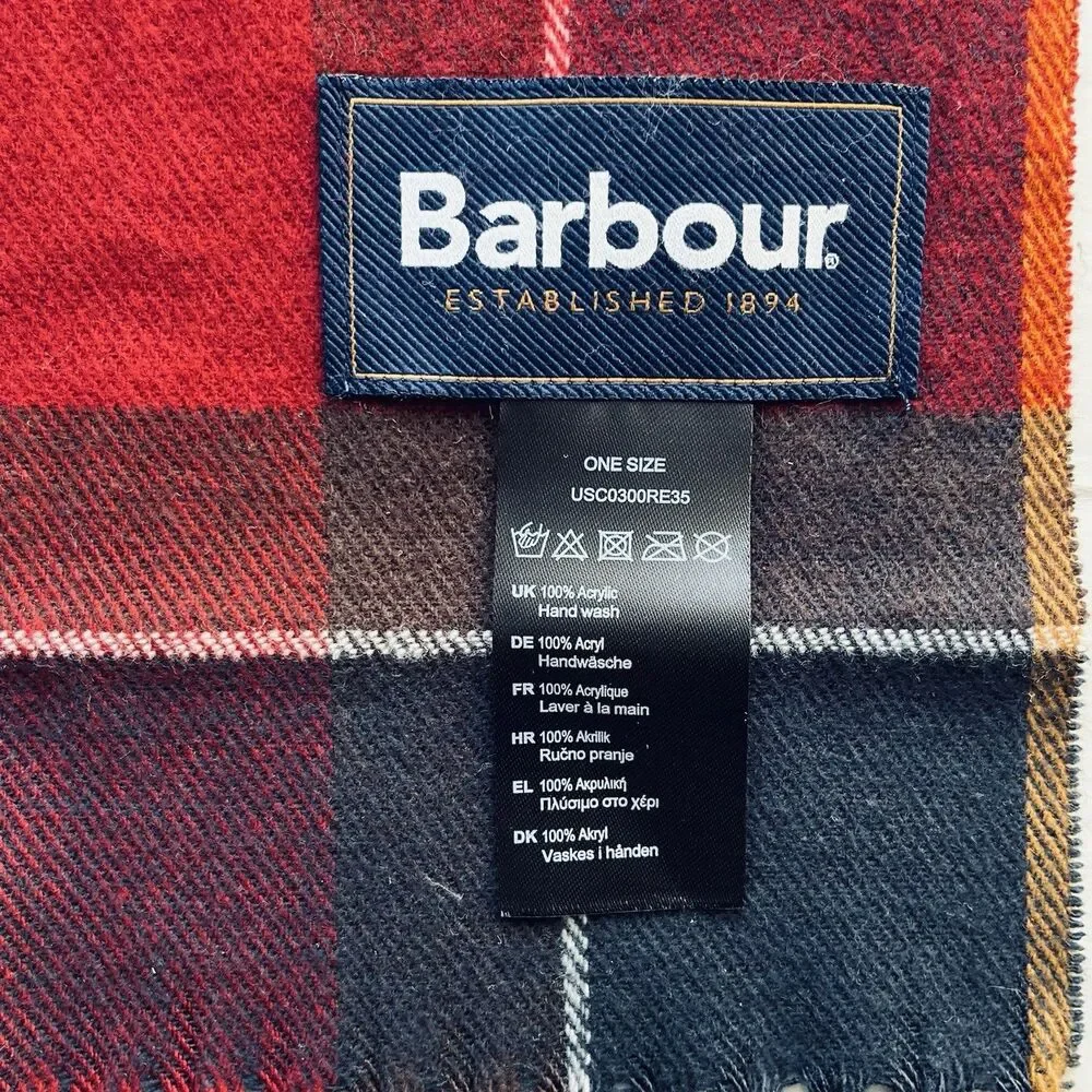 Barbour Galingale Tartan Scarf Plaid 71x12 Tasseled Hem Acrylic Soft Suede Touch